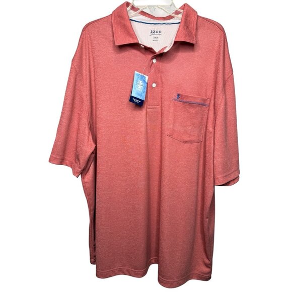NWT IZOD Saltwater 2XLT Red Polo Shirt Big & Tall White Crest UPF 30 Wicking - Picture 1 of 8
